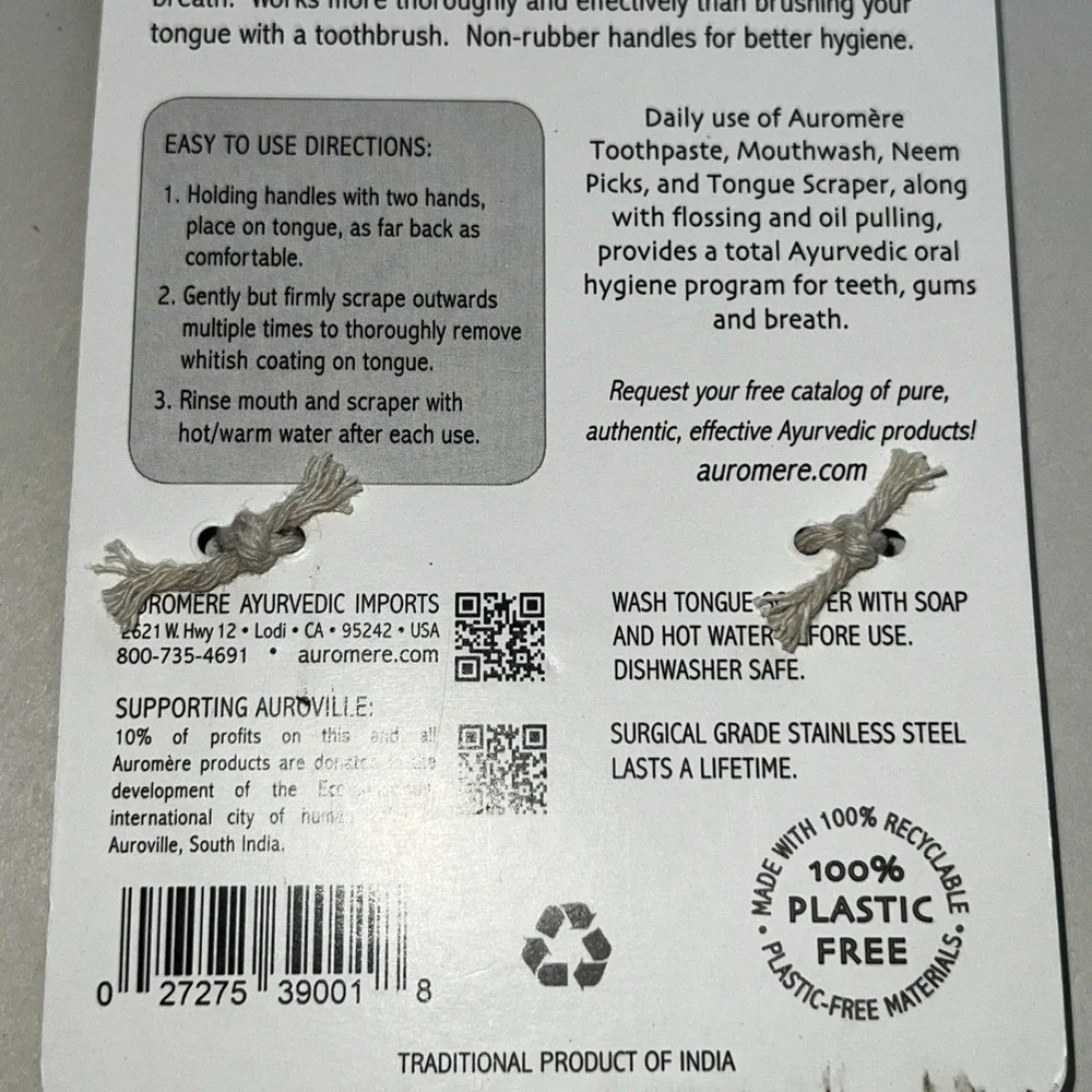Auromere Tongue Cleaner, Ancient Oral Hygiene, Eco Friendly‎ Zero Waste